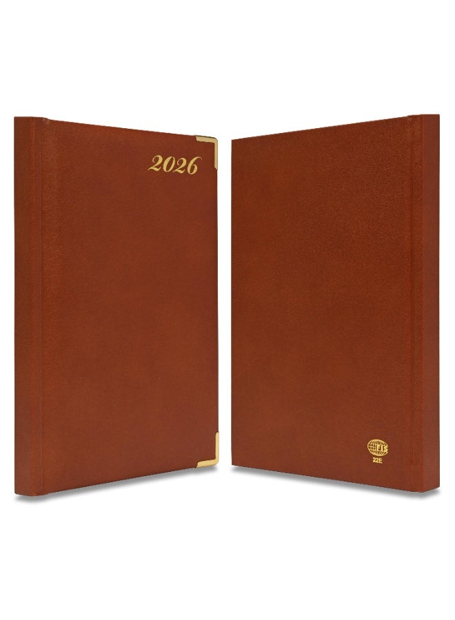FIS 2026 Diary, A5 Size Diary(148x210mm), Hard Cover Vinyl Materials, 1 Side Padded, Golden Corners, English, 60 gsm White Paper, Brown Color-FSDI22E26BR - Image 2