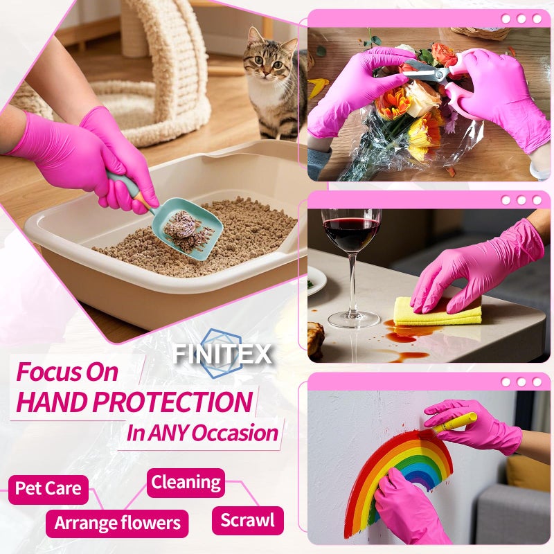 FINITEX Nitrile Disposable Latex-Free Gloves - 3.5mil 100PCS/Box 9inch Long Powder-Free Guantes de Nitrilo Cleaning Medical Exam Food Cooking Glove (100, Medium) - Image 2