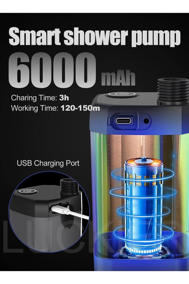 LUCKIER Portable Camping Shower Pump set- Dual Mode & Temp Display (6000mAh Battery/LED Screen/150Min Runtime) - Ideal for Desert Trips, Outdoor Shower & Hot Climate Car Wash - Image 2