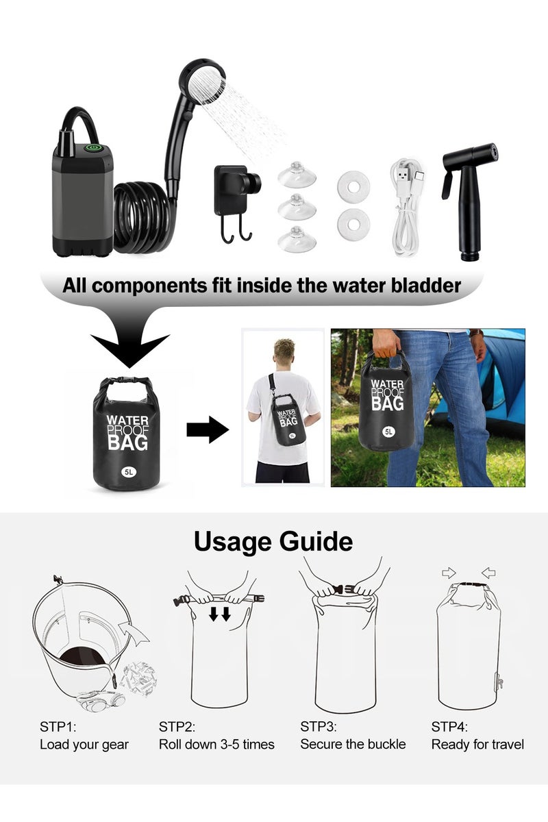 LUCKIER Portable Camping Shower Pump set- Dual Mode & Temp Display (6000mAh Battery/LED Screen/150Min Runtime) - Ideal for Desert Trips, Outdoor Shower & Hot Climate Car Wash - Image 4