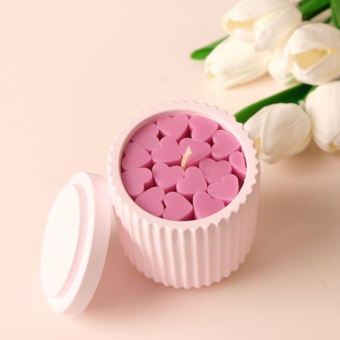 AESTHETIC PINK HEARTS JAR CANDLE WITH LID FRESH ROSE SCENTEDSOY WAX CANDLE 42HOUR BURN TIME REUSABLE ELEGANT HOME DCOR JAR 300G KC042