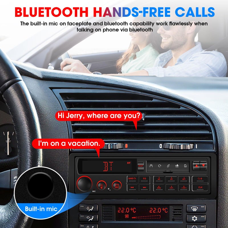DOVOX Single Din Retro Car Radio: European Style Stereo for Classic Vehicles - Bluetooth FM AM USB SD AUX USB-C Fast Charge 4-CHN 2 Subwoofer Outputs SWC - Image 2