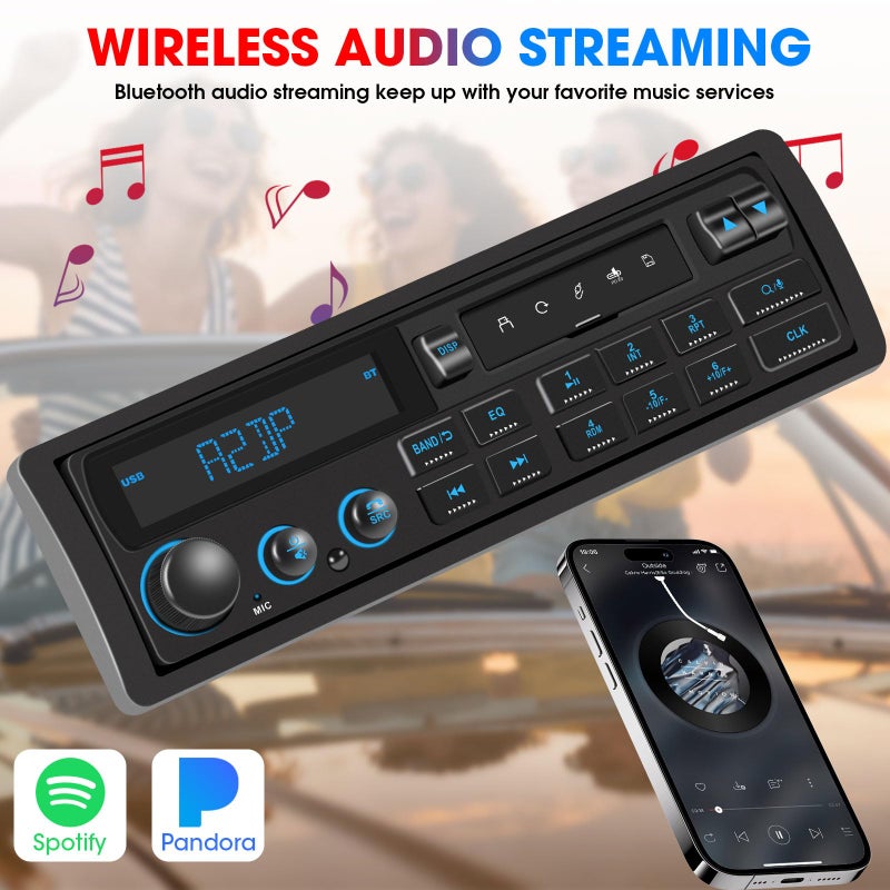 DOVOX Single Din Retro Car Radio: European Style Stereo for Classic Vehicles - Bluetooth FM AM USB SD AUX USB-C Fast Charge 4-CHN 2 Subwoofer Outputs SWC - Image 3