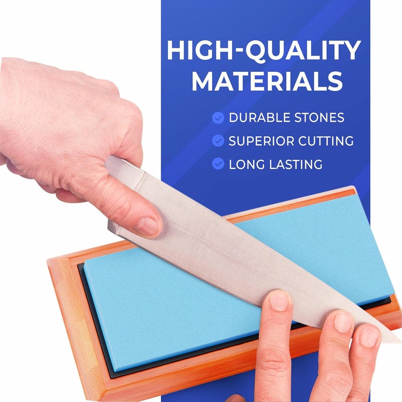 Sharp Pebble Knife Sharpening Stones Kit -Grits 400/1000/6000 Extra Large Whetstone- Wet Stone Knives Sharpener Set with NonSlip Bamboo Base & Flattening Stone - Image 3