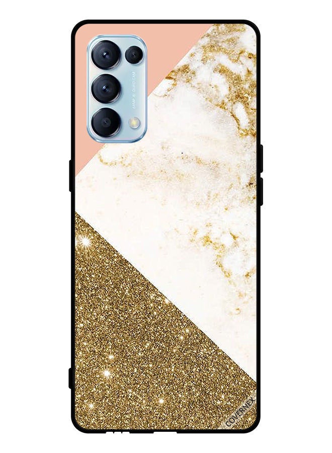 Covernex Protective Case Cover For Oppo Reno5 Pro 5G Golden Glitter & Matble Pattern - Image 1