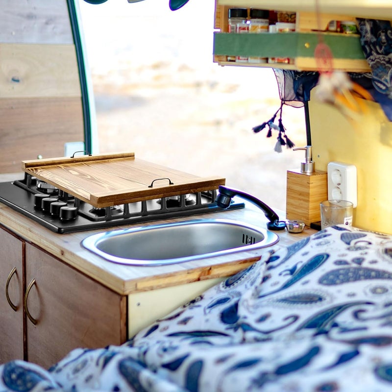 Maxdot Rv Stove Top Cover Board Wood Noodle Board Camper Stove Top Cover Countertop Cutting with 5 Pcs Adjustable Non-Slip Rubber Feet Legs Juice Groove for Trailer Gas Burner Electric Range Kitchen - Image 3