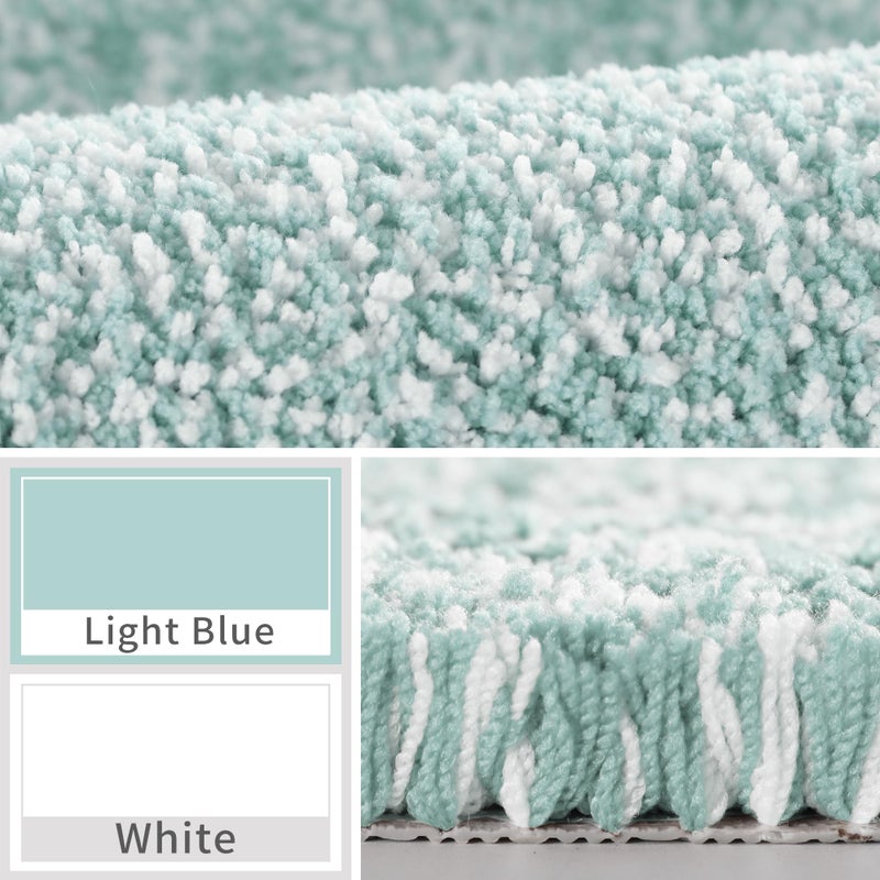 Yimobra Bathroom Rugs Mat  Extra Soft Comfortable Bath Rugs  Non-Slip  Water Absorbent and Thick Bathroom Floor Mats  Machine Washine  Shaggy Rugs for Shower Bathtubs  24"" x 20""  Light Blue&White - Image 2