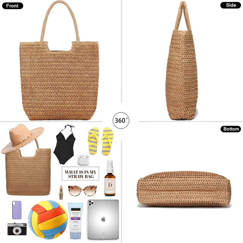 YAVCOOL Straw Beach Bags for Women Woven Beach Tote Bag Casual Boho Large Shoulder Handbags Purse for Vacation Holiday - Image 3