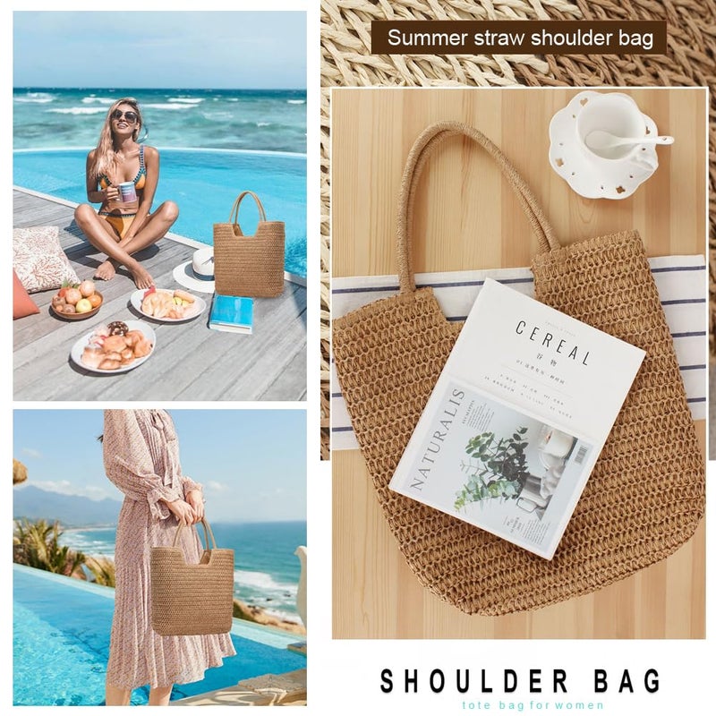 YAVCOOL Straw Beach Bags for Women Woven Beach Tote Bag Casual Boho Large Shoulder Handbags Purse for Vacation Holiday - Image 5