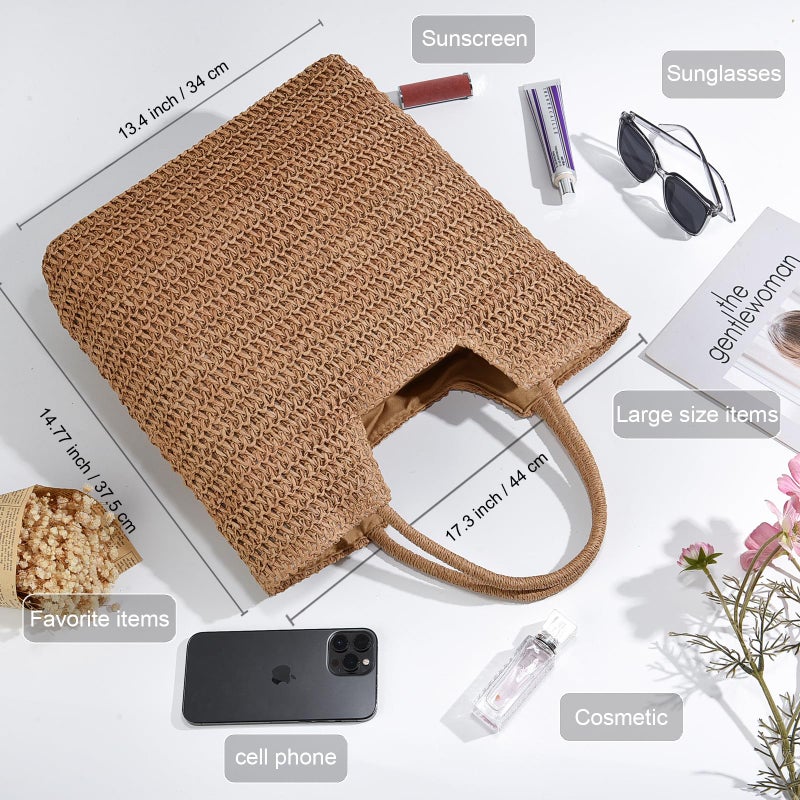 YAVCOOL Straw Beach Bags for Women Woven Beach Tote Bag Casual Boho Large Shoulder Handbags Purse for Vacation Holiday - Image 4