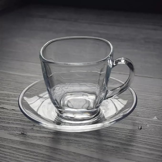 Mevanta Premium Glass Tea Cup and Saucer Set (6 Cups & 6 Saucers - 220 ML) Transparent Cups & Saucer Set For Coffee Herbal Green Tea, Lemon Tea, Espresso, Hot Chocolate,Cappuccino (MSC - 01, Set of 6) - Image 5