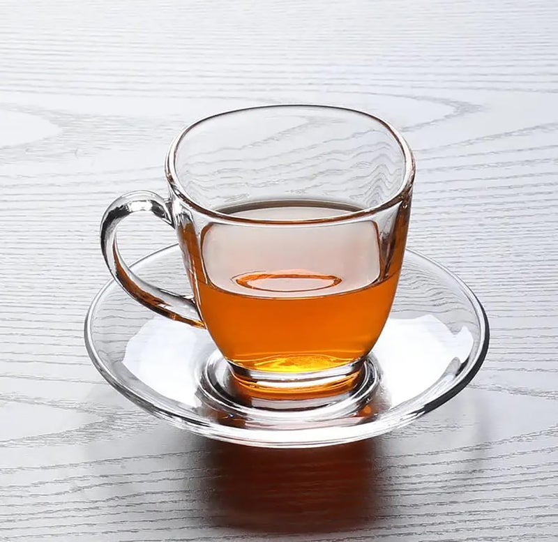 Mevanta Premium Glass Tea Cup and Saucer Set (6 Cups & 6 Saucers - 220 ML) Transparent Cups & Saucer Set For Coffee Herbal Green Tea, Lemon Tea, Espresso, Hot Chocolate,Cappuccino (MSC - 01, Set of 6) - Image 1