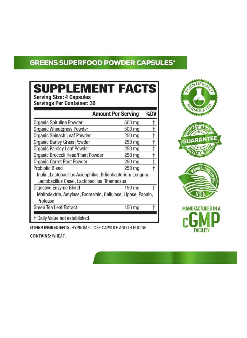Jacked Factory - Green Surge Green Superfood Capsules Keto Friendly Greens Supplement W/Spirulina Wheat & Barley Grass Organic Greens Plus Probiotics & Digestive Enzymes 120 Veggie Pills - Image 1