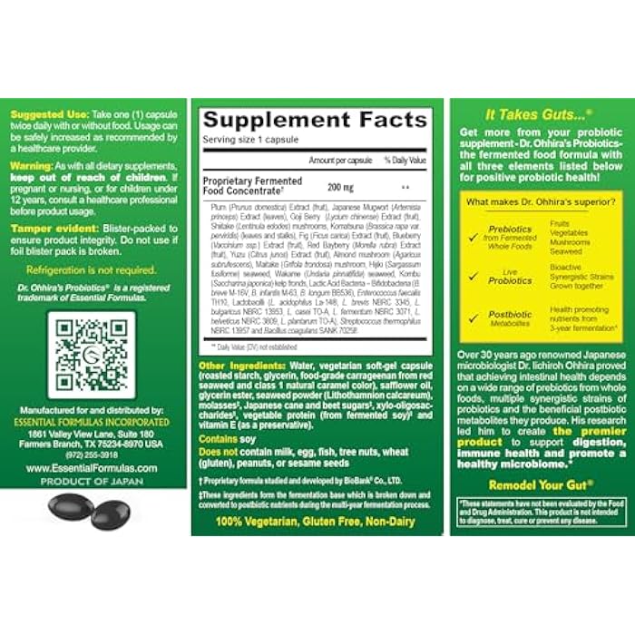 essential formulas Dr. Ohhira's Probiotics, Original Formula, 60 Caps with Bonus 10 Capsule Travel Pack - 13 Probiotic Strains with Prebiotics and Postbiotics - Image 2