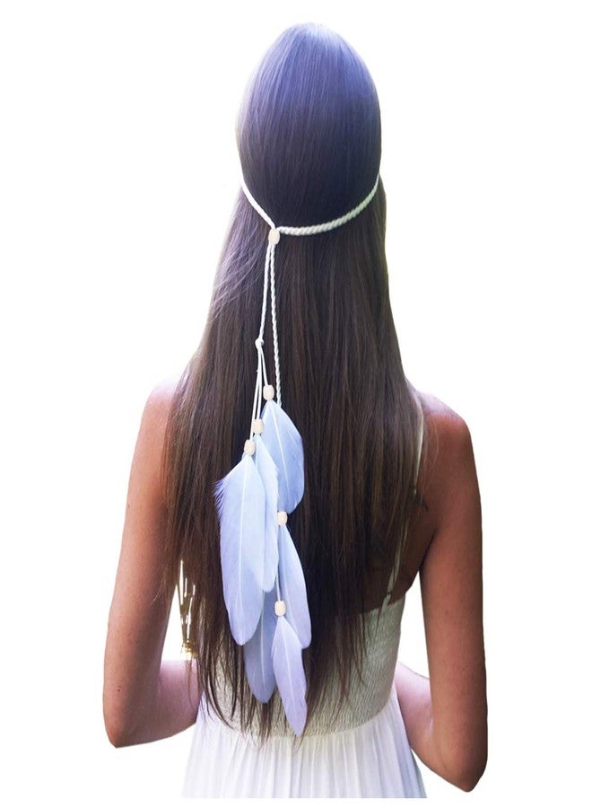 WLBON Feather Headband Hippie Indian Boho Hair Bands Tassel Bohemian Halloween Hair Hoop Women Crown Hairband Party Decoration Headdress Cosplay Costume Headwear Headpiece Cute Hair Accessories Headband - Image 1