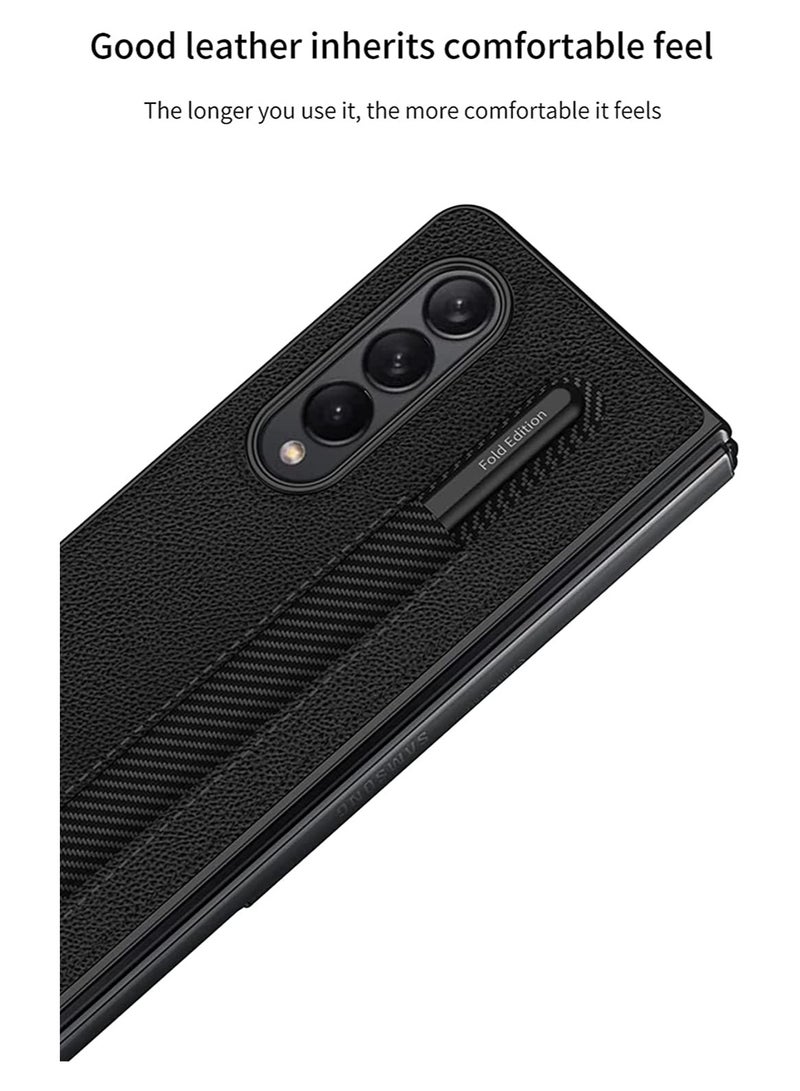 SOLARAE for Samsung Galaxy Z Fold 3 5G Case with Pen Holder, Z Fold 3 Leather Case, Luxury Business Pu Leather Case with Pen Slot for Samsung Galaxy Z Fold 3 5G (Black) - Image 3