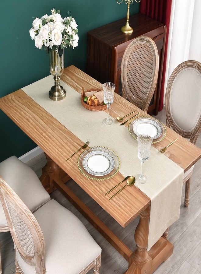 NEWISHER Farmhouse Rustic Table Runner Solid Beige Rectangular Table Runners Faux Linen Table Runner for Everyday Use Kitchen Dining Party Table 13x48 Inch - Image 2