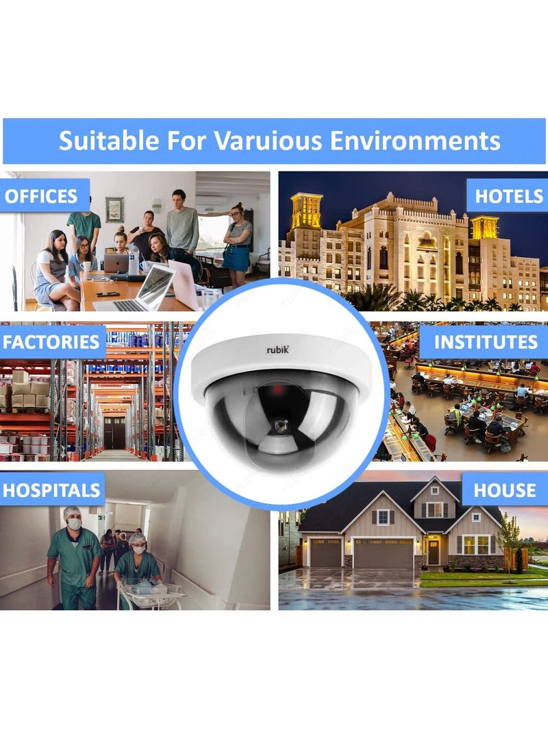 Rubik Dummy Security Cameras with Flashing LED Light Fake CCTV Surveillance Simulation Camera Security Indoor Dome Camera with LED Light (Basic, Black)  - Image 2