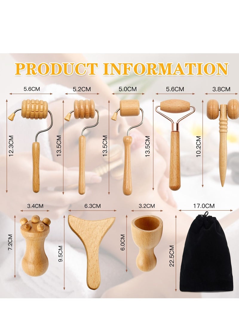 Cool Baby Set Of 8 Wooden Facial Massage Tools V Shaped Massage Roller Massager Skin Care Facial Tools. Lymphatic Drainage Tool Anti Cellulite ToolWrinkle Removal Tool (Natural Beech Wood) - Image 5