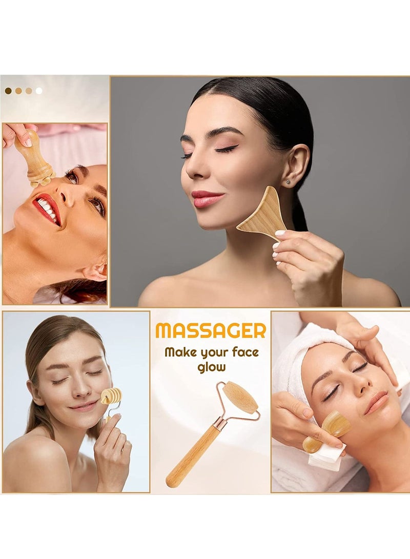 Cool Baby Set Of 8 Wooden Facial Massage Tools V Shaped Massage Roller Massager Skin Care Facial Tools. Lymphatic Drainage Tool Anti Cellulite ToolWrinkle Removal Tool (Natural Beech Wood) - Image 2