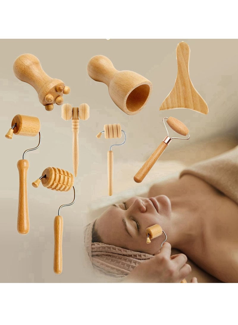 Cool Baby Set Of 8 Wooden Facial Massage Tools V Shaped Massage Roller Massager Skin Care Facial Tools. Lymphatic Drainage Tool Anti Cellulite ToolWrinkle Removal Tool (Natural Beech Wood) - Image 4