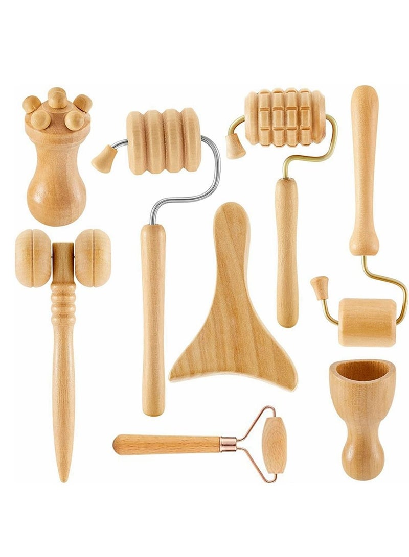 Cool Baby Set Of 8 Wooden Facial Massage Tools V Shaped Massage Roller Massager Skin Care Facial Tools. Lymphatic Drainage Tool Anti Cellulite ToolWrinkle Removal Tool (Natural Beech Wood) - Image 1