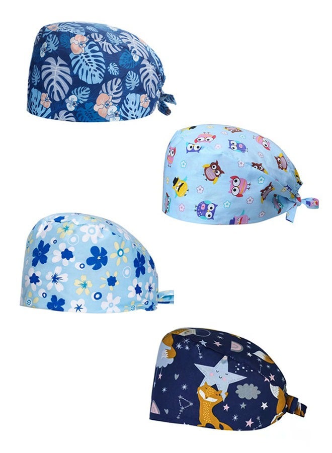 وهاواي 4 Pieces Working Cap with Button and Sweatband Adjustable Tie Back Head Cover Hats Bouffant Hats for Women Men, One Size （Printed style） - Image 1