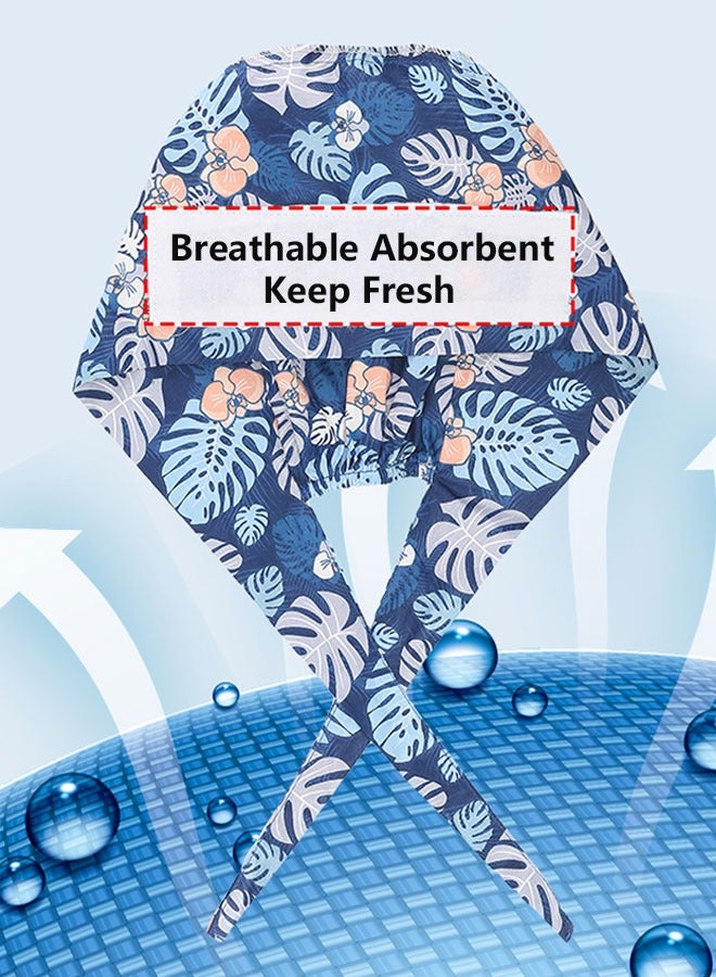 وهاواي 4 Pieces Working Cap with Button and Sweatband Adjustable Tie Back Head Cover Hats Bouffant Hats for Women Men, One Size （Printed style） - Image 5