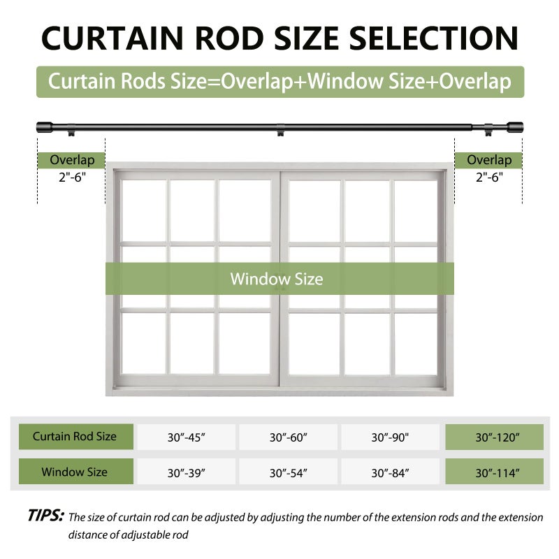 Edidonson 5/8â€ Diameter Curtain Rods 30-120 Inch, for 30-114 Inch Windows, Adjustable Splicing Black Curtain Rods for Windows with Brackets, Window Rod Long Small Curtains Rod - Image 2