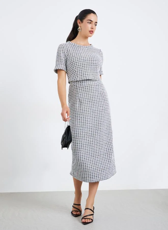 Styli Women Sheath Tweed Midi Dress