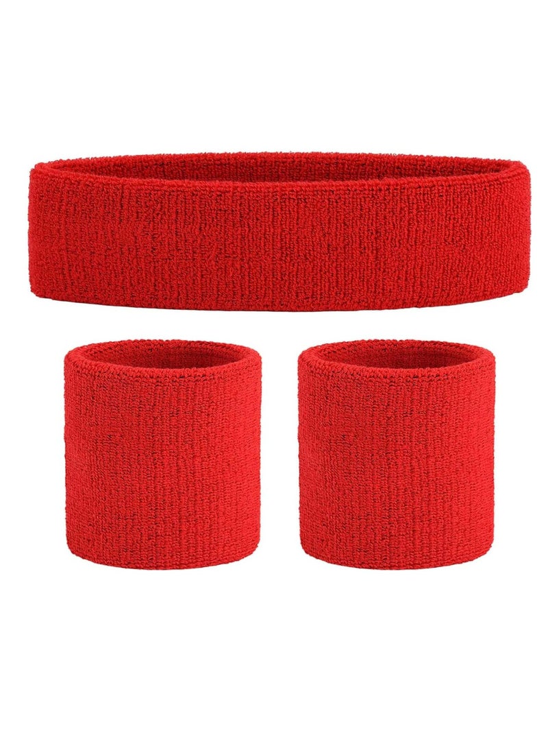 Oasisgalore Sports Sweatband Set: Terry Cloth Headband & Wristband, Moisture-Wicking & Absorbent  - Image 1