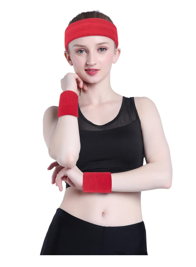 Oasisgalore Sports Sweatband Set: Terry Cloth Headband & Wristband, Moisture-Wicking & Absorbent  - Image 4