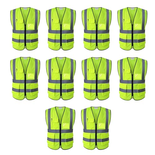 uniformer Premium Safety Jacket for Men and Women | Reflective High Visibility | Ideal Unisex Safety Jacket for Civil Engineer | Used in Airport, Construction, Traffic (Yellow_Pack of 10_Size L to XL) - Image 1