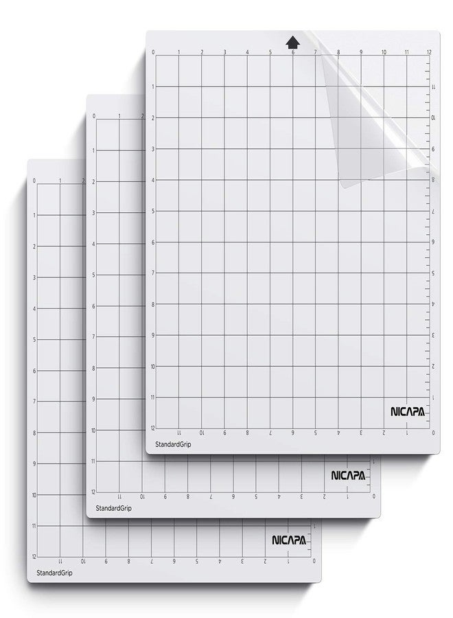 NICAPA Cutting Adhesive Non-Slip Flexible Gridded Mat for Silhouette Cameo 3/2/1 (Standard Grip,12x12in, Pack of 3) - Image 1