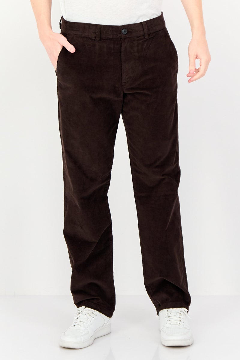 Selected Homme Men Straight Fit Textured Corduroy Pants, Dark Brown - Image 1