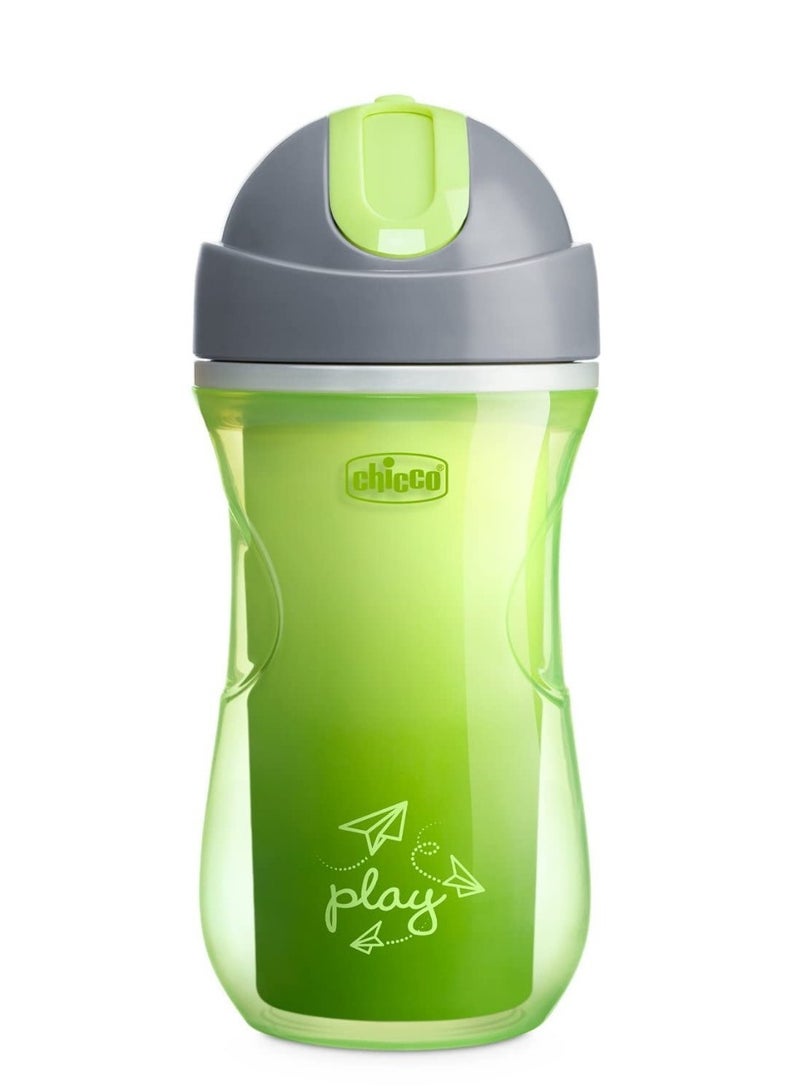 FEND Chicco Sport Sipper Straw Cup for Kids 266ml Insulated bottle with Flexible Straw Green - Image 1