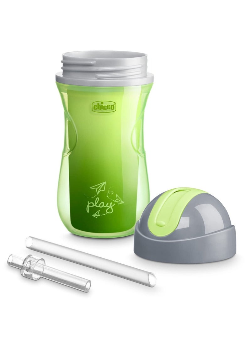 FEND Chicco Sport Sipper Straw Cup for Kids 266ml Insulated bottle with Flexible Straw Green - Image 2