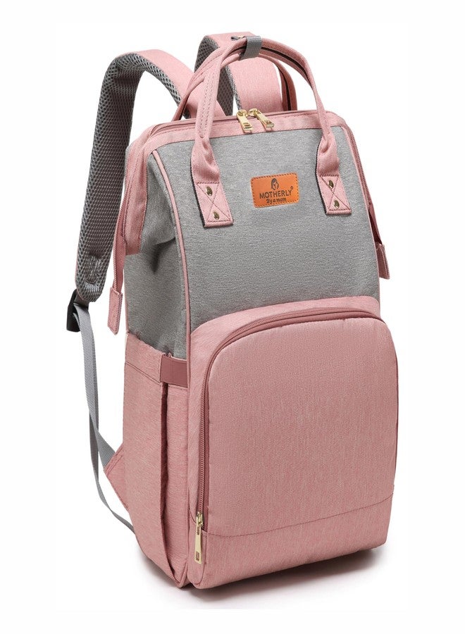Motherly Crown Melange Fabric Diaper Bag for Mothers for Travel With Warranty | Spacious Diaper Bags for Mom | baby bag for mother travel | Maternity Bags for Mother and Baby - Pink and Grey - Image 1