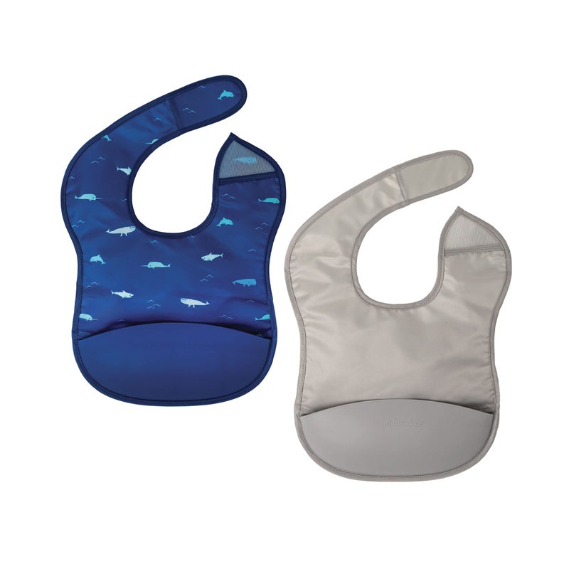Tiny Twinkle Silicone Pocket Bibs - Waterproof Bibs Babies, Food Catching, Mess-Proof Bibs for 6-24 Months Old Baby Boy and Girl, Toddlers, 2-Pack (Ocean, Slate) - Image 1