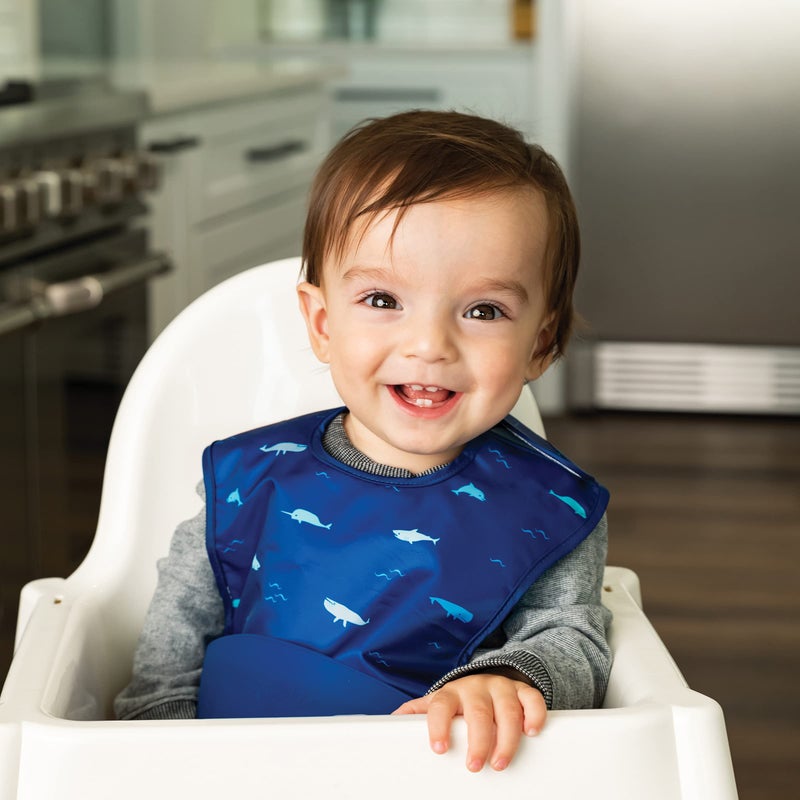 Tiny Twinkle Silicone Pocket Bibs - Waterproof Bibs Babies, Food Catching, Mess-Proof Bibs for 6-24 Months Old Baby Boy and Girl, Toddlers, 2-Pack (Ocean, Slate) - Image 2
