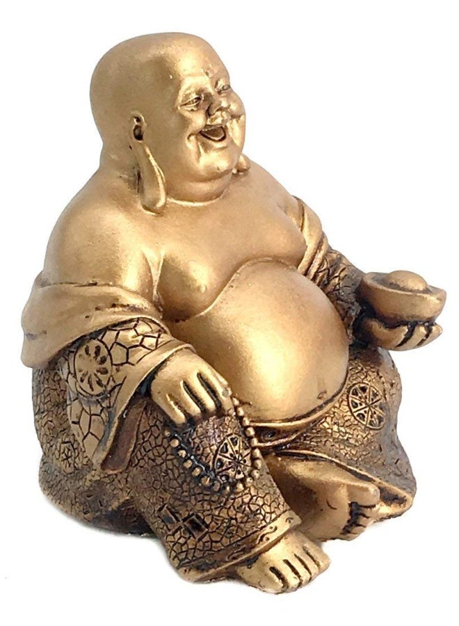 Bellaa 21770 A Golden Happy Buddha(Laughing Buddha) Feng Shui for Money and Wealths 6" Inches Copper - Image 2