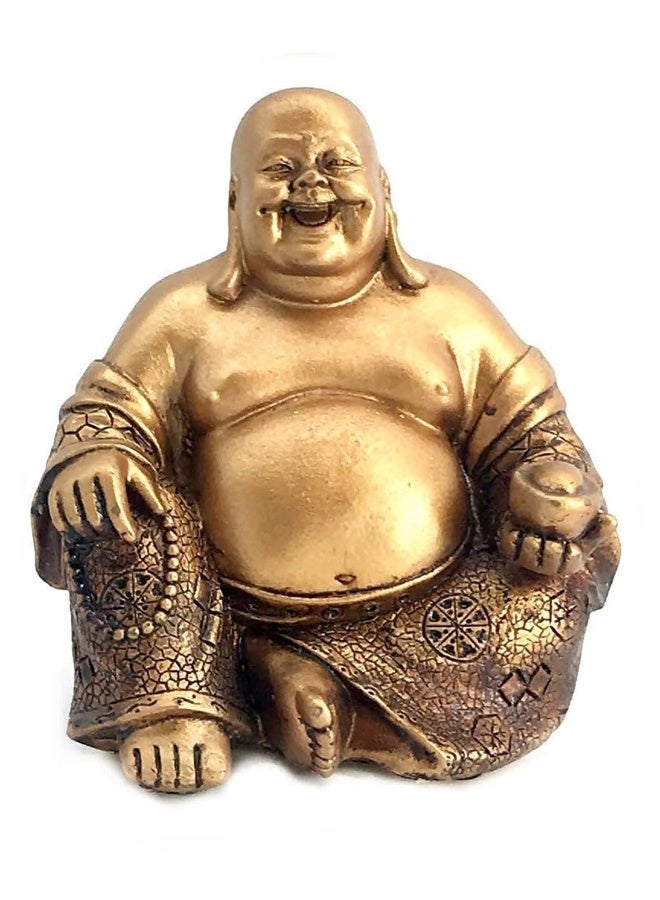 Bellaa 21770 A Golden Happy Buddha(Laughing Buddha) Feng Shui for Money and Wealths 6" Inches Copper - Image 1