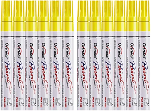 Lesun Yellow Paint Pens Markers 12 Pack Waterproof OilBased Paint Pen Set Quick Dry Permanent Markers for Metal Rock Painting Stone Ceramic Wood Fabric Plastic Canvas Glass Mugs Tires - Image 1