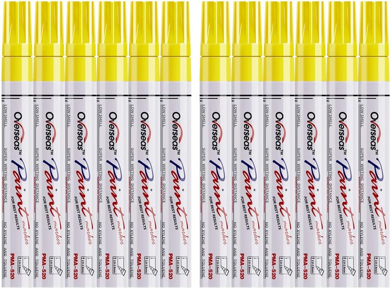 Lesun Yellow Paint Pens Markers 12 Pack Waterproof OilBased Paint Pen Set Quick Dry Permanent Markers for Metal Rock Painting Stone Ceramic Wood Fabric Plastic Canvas Glass Mugs Tires - Image 3