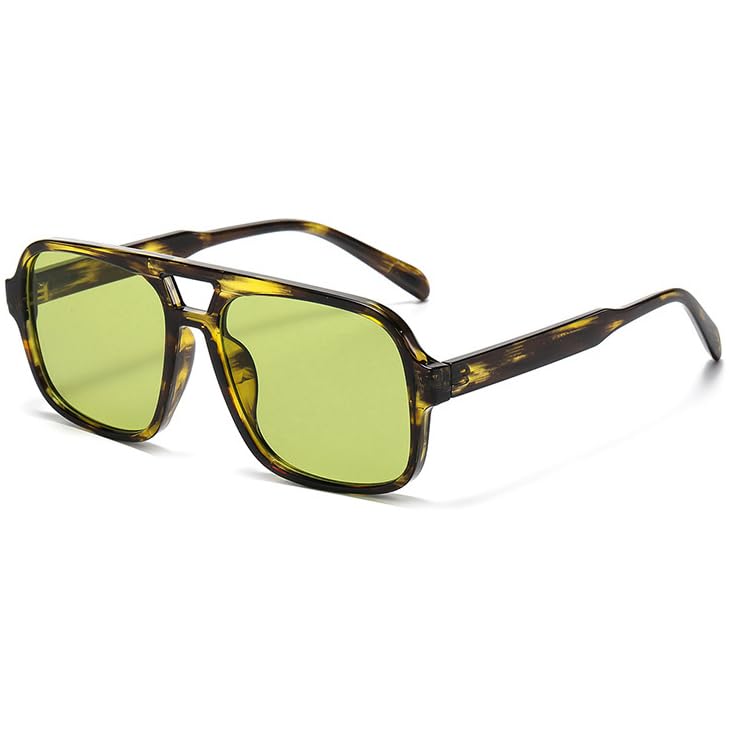 Breaksun Retro Aviator Sunglasses for Women Men Trendy Classic 70s Square Green Aviator Sun Glasses Vintage Shades (Green leopard) - Image 1