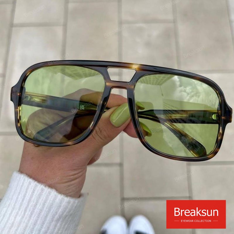 Breaksun Retro Aviator Sunglasses for Women Men Trendy Classic 70s Square Green Aviator Sun Glasses Vintage Shades (Green leopard) - Image 4