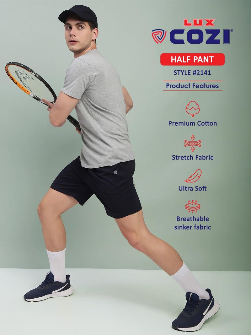 Lux Cozi Men's Cotton Regular Fit Solid Shorts with Side Pockets_COZI_2141_NB_M_2PC Navy - Image 3