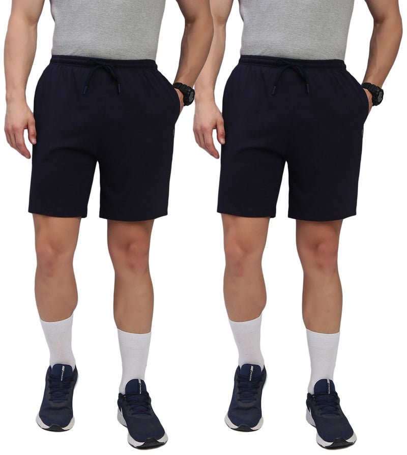Lux Cozi Men's Cotton Regular Fit Solid Shorts with Side Pockets_COZI_2141_NB_M_2PC Navy - Image 1