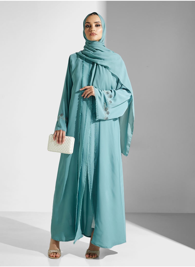 hayas closet Embroidered Flared Sleeve Abaya  - Image 5
