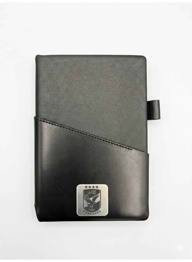 Premium Black Leather Notebook with Metal Al Ahly SC Logo – Elegant Business Journal with Pen Holder - Image 1